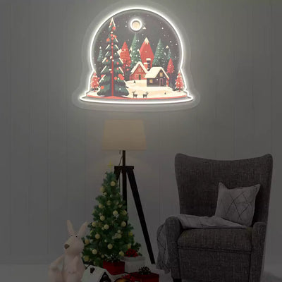 Winter Cabin Snow Globe Neon Artwork | Warmwhite