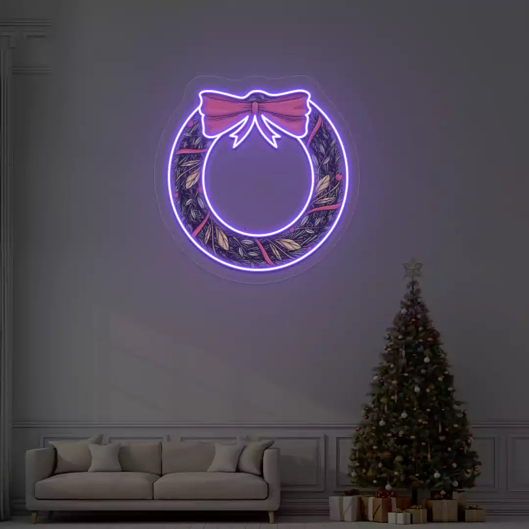 Holiday Wreath with Bow Neon Artwork | Purple