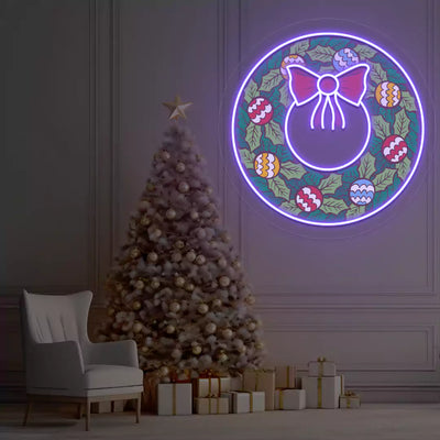 Festive Ornament Wreath Neon Artwork | Purple