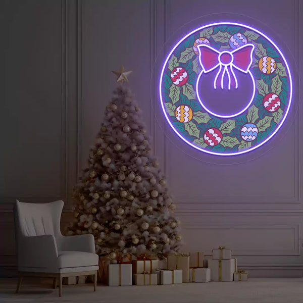 Festive Ornament Wreath Neon Artwork Sign