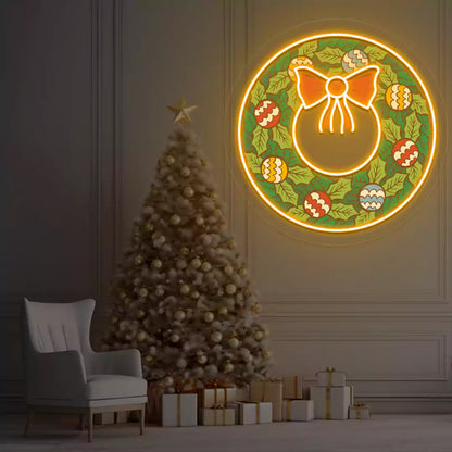 Festive Ornament Wreath Neon Artwork | Orange