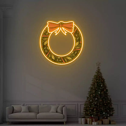 Holiday Wreath with Bow Neon Artwork | Orange