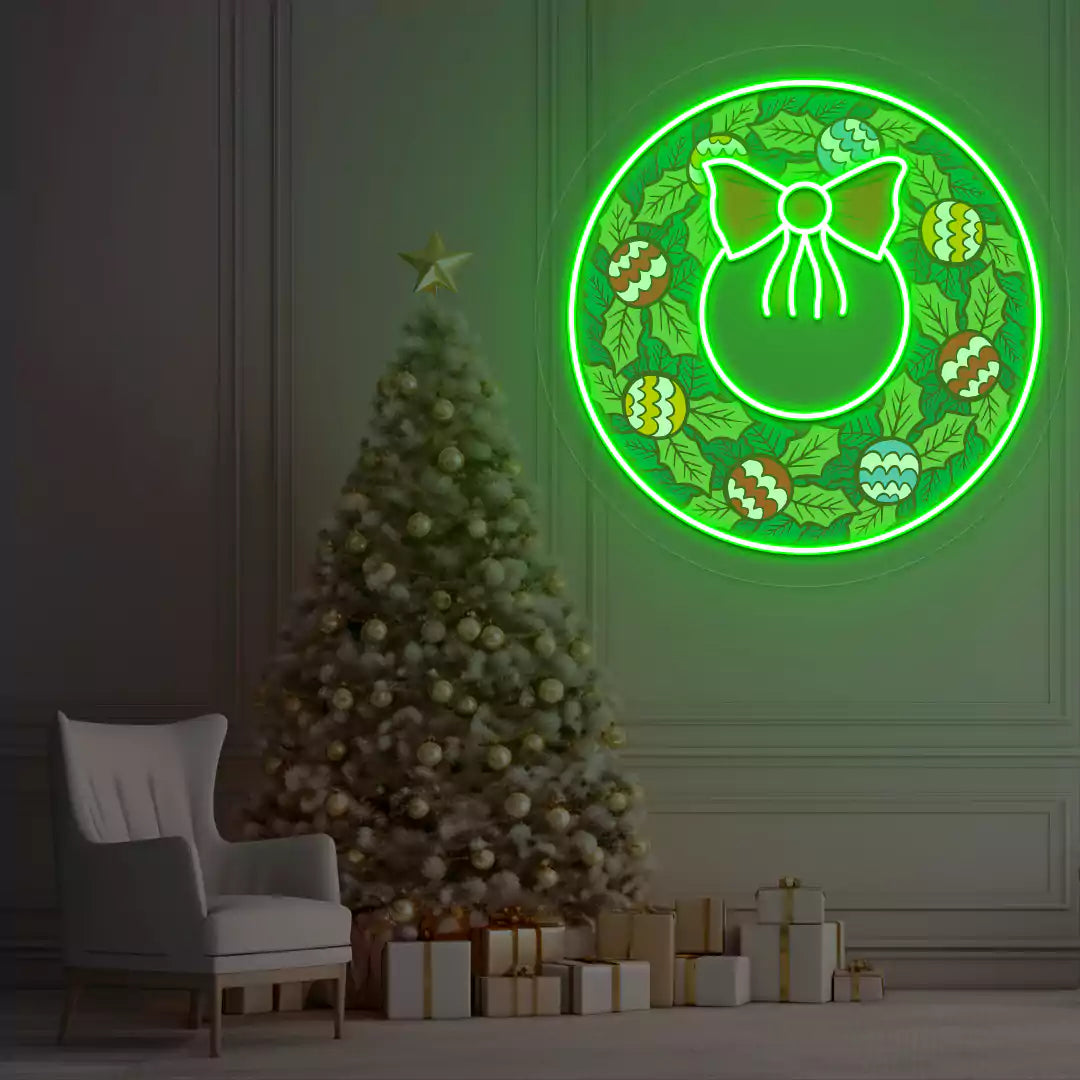 Festive Ornament Wreath Neon Artwork | Green