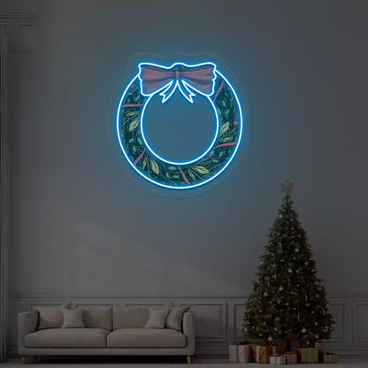 Holiday Wreath with Bow Neon Artwork | Iceblue