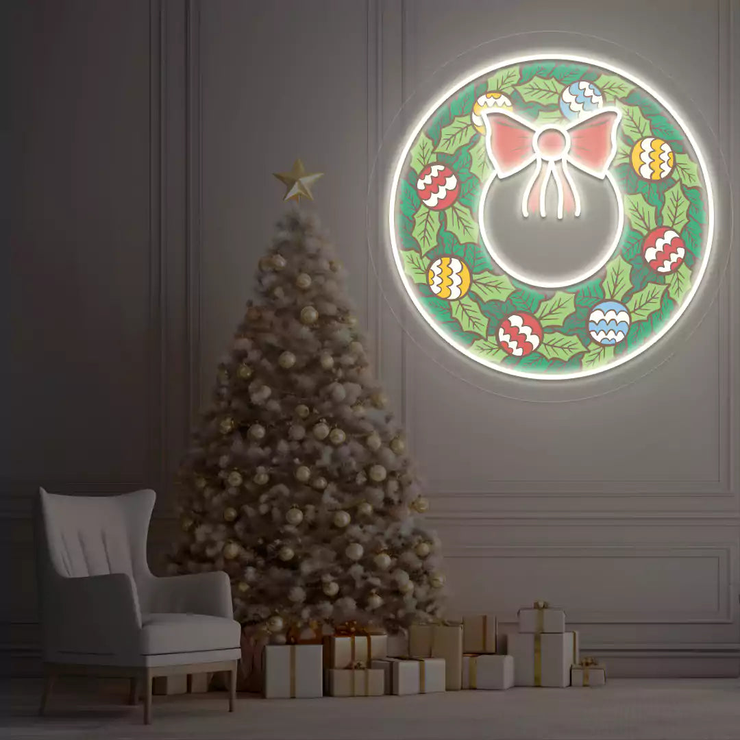 Festive Ornament Wreath Neon Artwork | Warmwhite