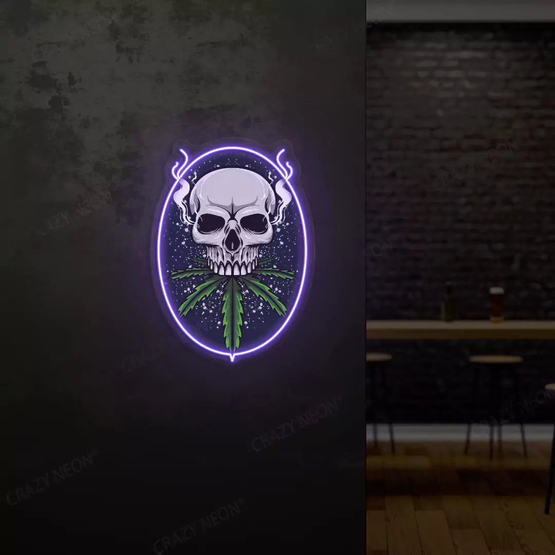 Skull Cannabis Neon Artwork in Purple Color