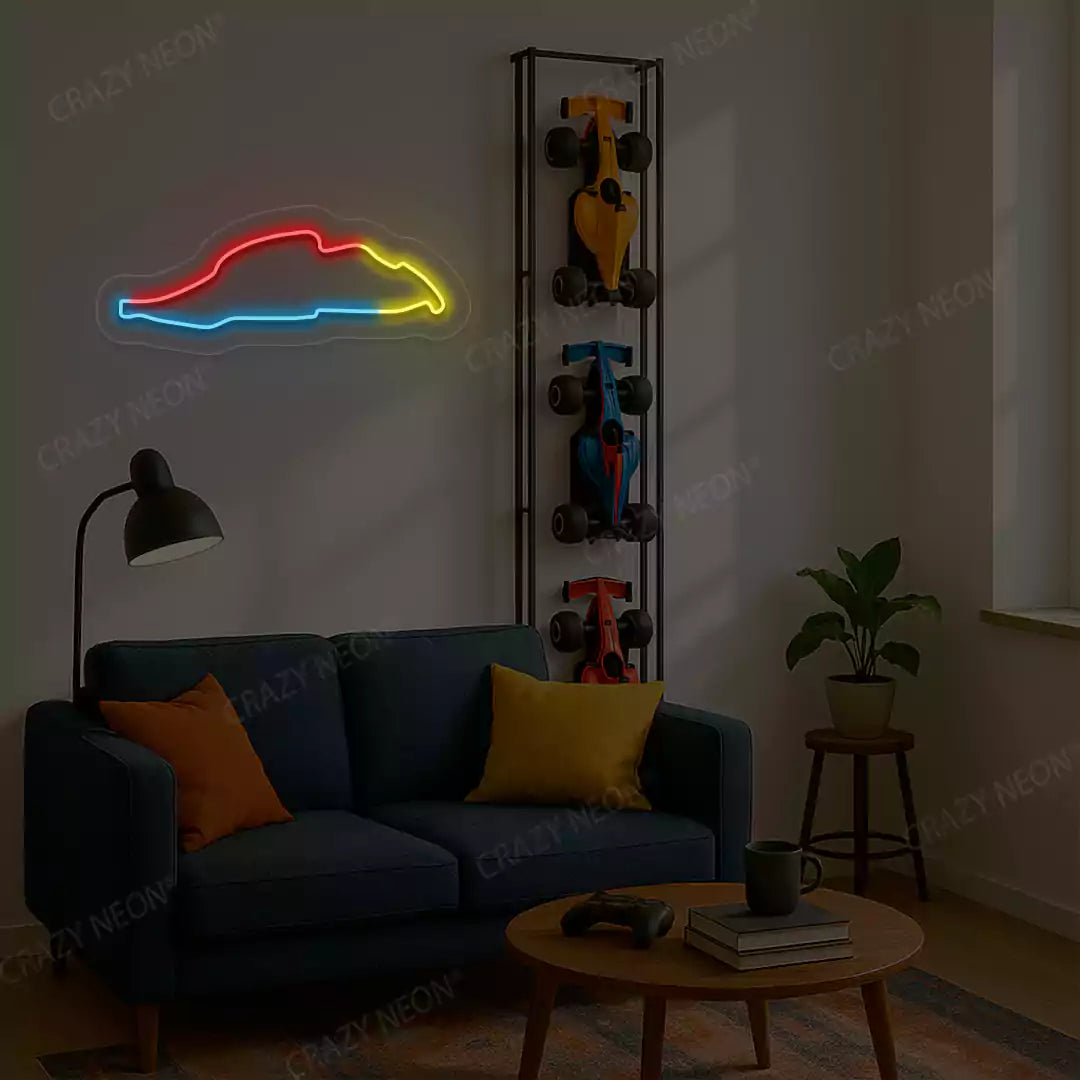 Multicolor Gilles Villeneuve Grand Prix Circuit LED neon wall sign in red yellow and blue