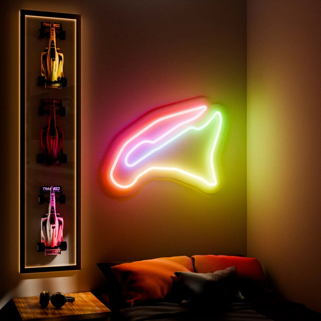 RGB Flow Magny Cours Grand Prix Circuit LED neon wall sign in blue red and yellow