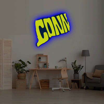 Connecticut map backlit metal wall art vinyl print with RGB color changing LED backlight
