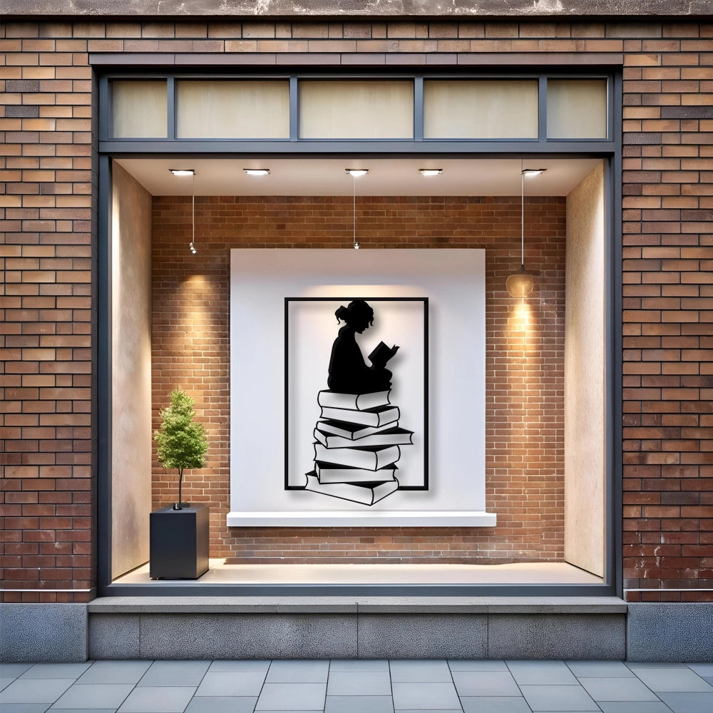 Girl Reading Books Metal Wall Art Sign