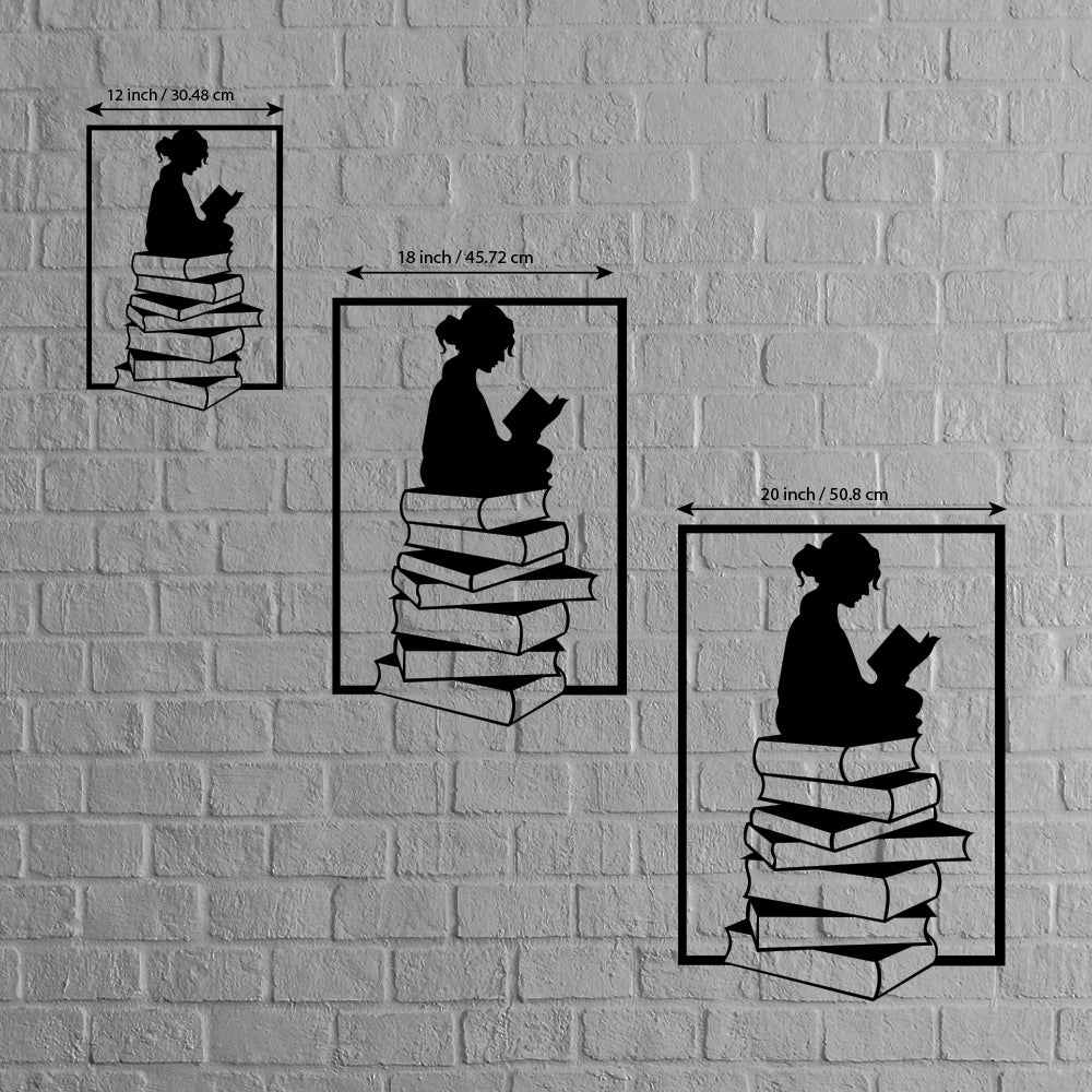 Girl Reading Books Metal Wall Art Sign