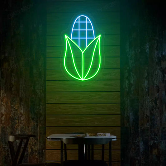 Harvest corn neon sign in green and ice blue