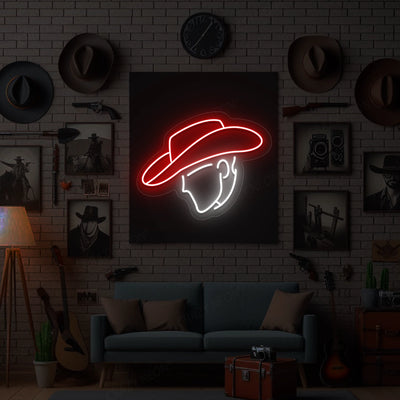 Cowboy Outline Silhouette Neon Sign | Red
