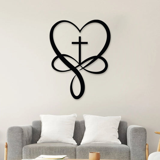 Infinity Cross Heart Jesus Metal Wall Art