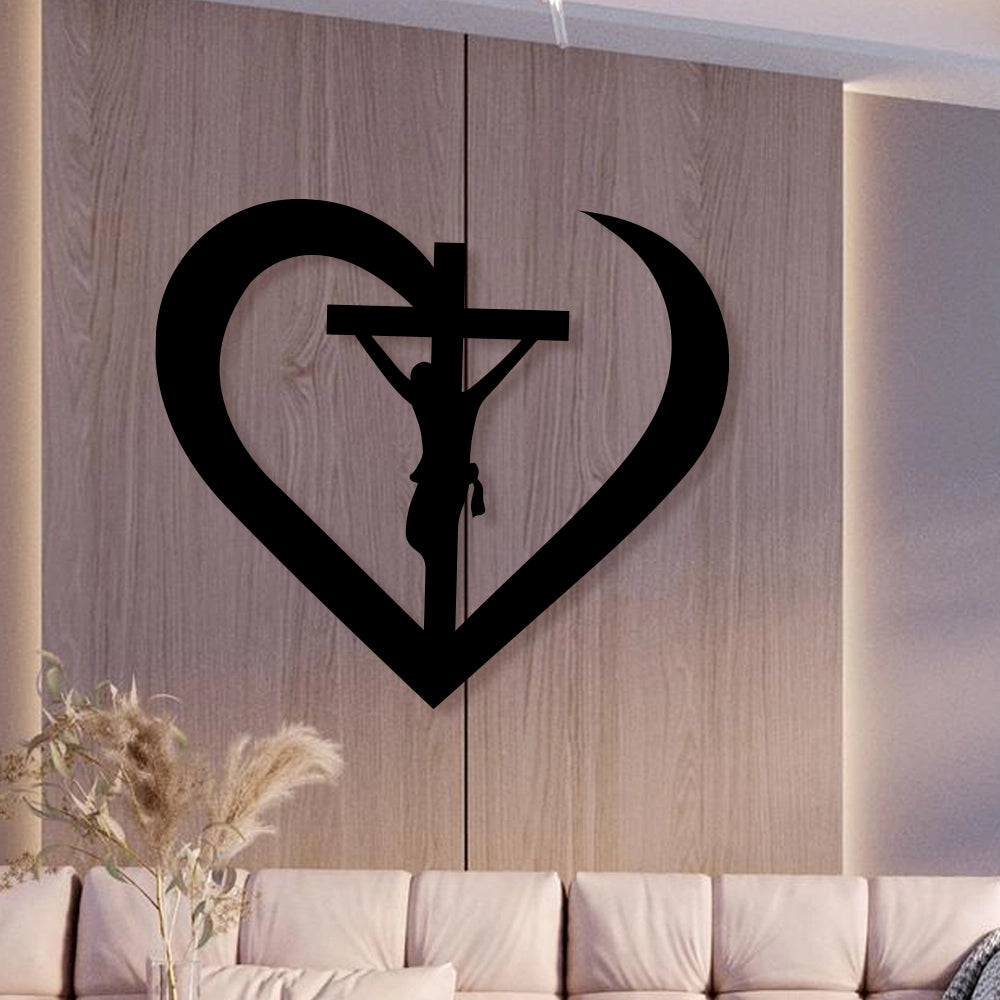 Jesus Cross in a Heart Metal Wall Art