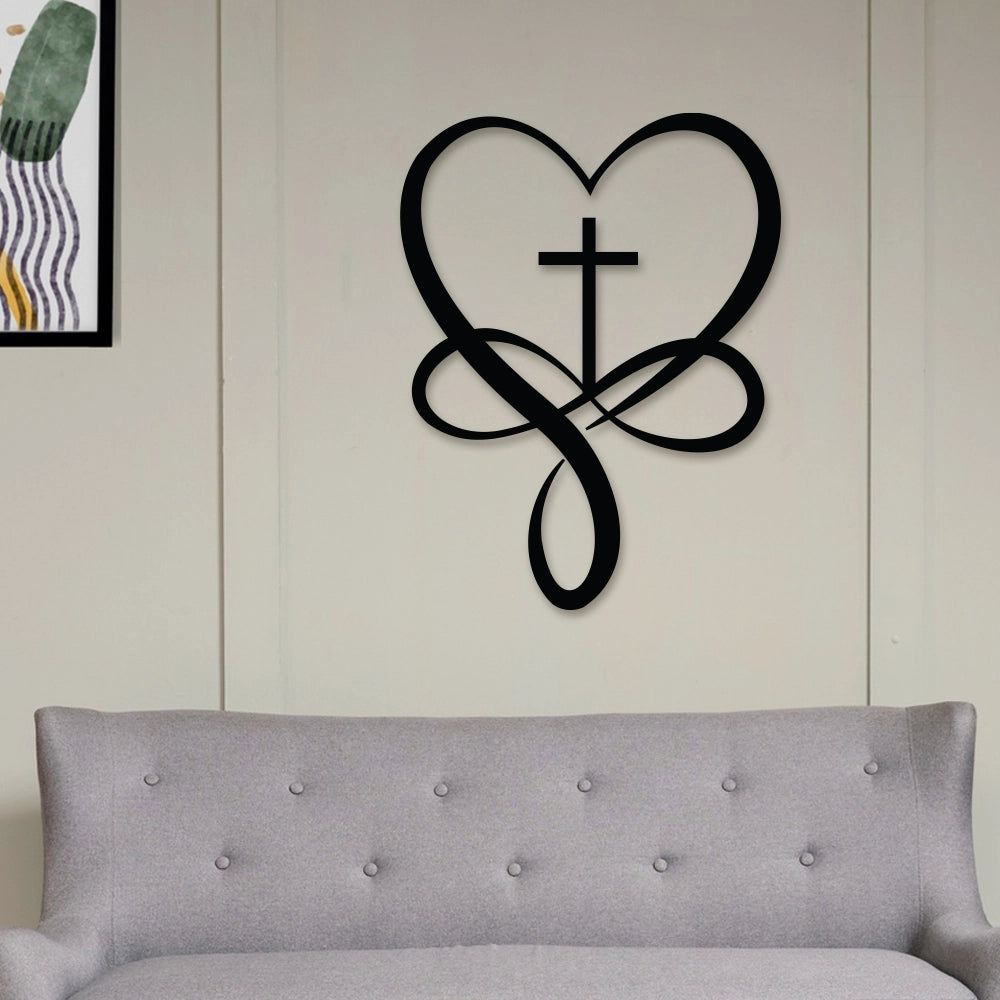 Infinity Cross Heart Jesus Metal Wall Art