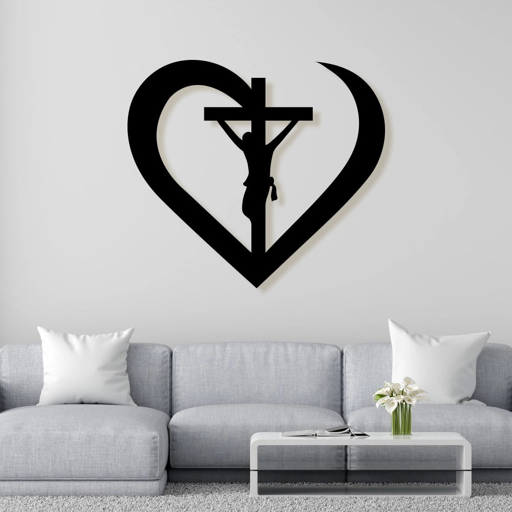 Jesus Cross in a Heart Metal Wall Art