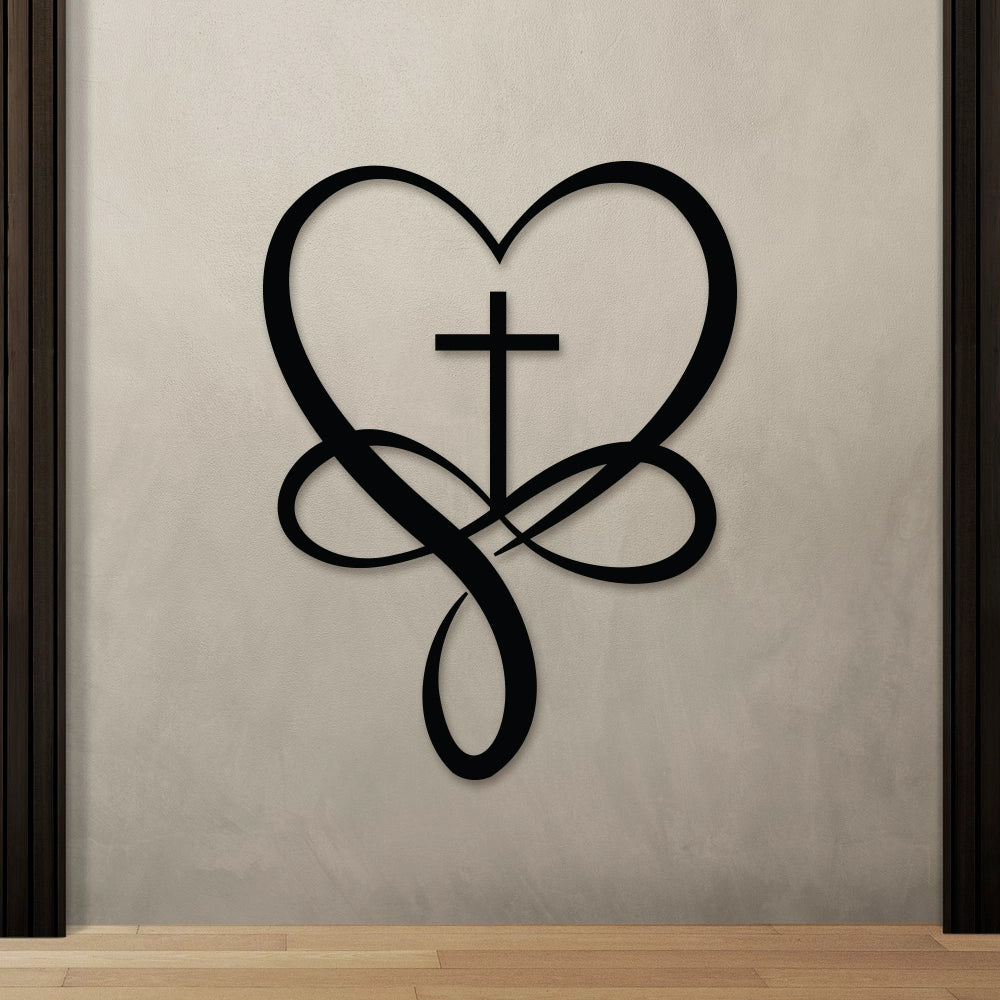 Infinity Cross Heart Jesus Metal Wall Art