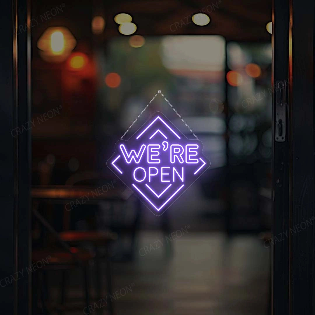 We Are Open Square Sign | Purple