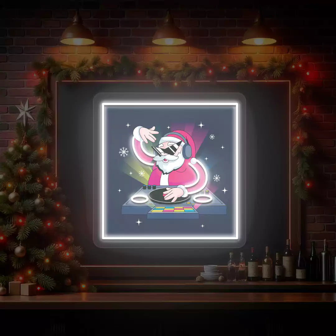 DJ Vibes Santa Neon Artwork | White