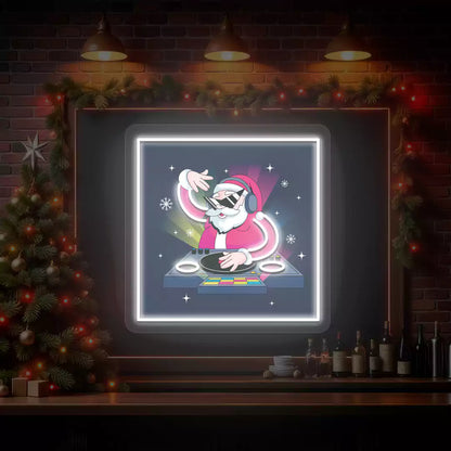 DJ Vibes Santa Neon Artwork | White