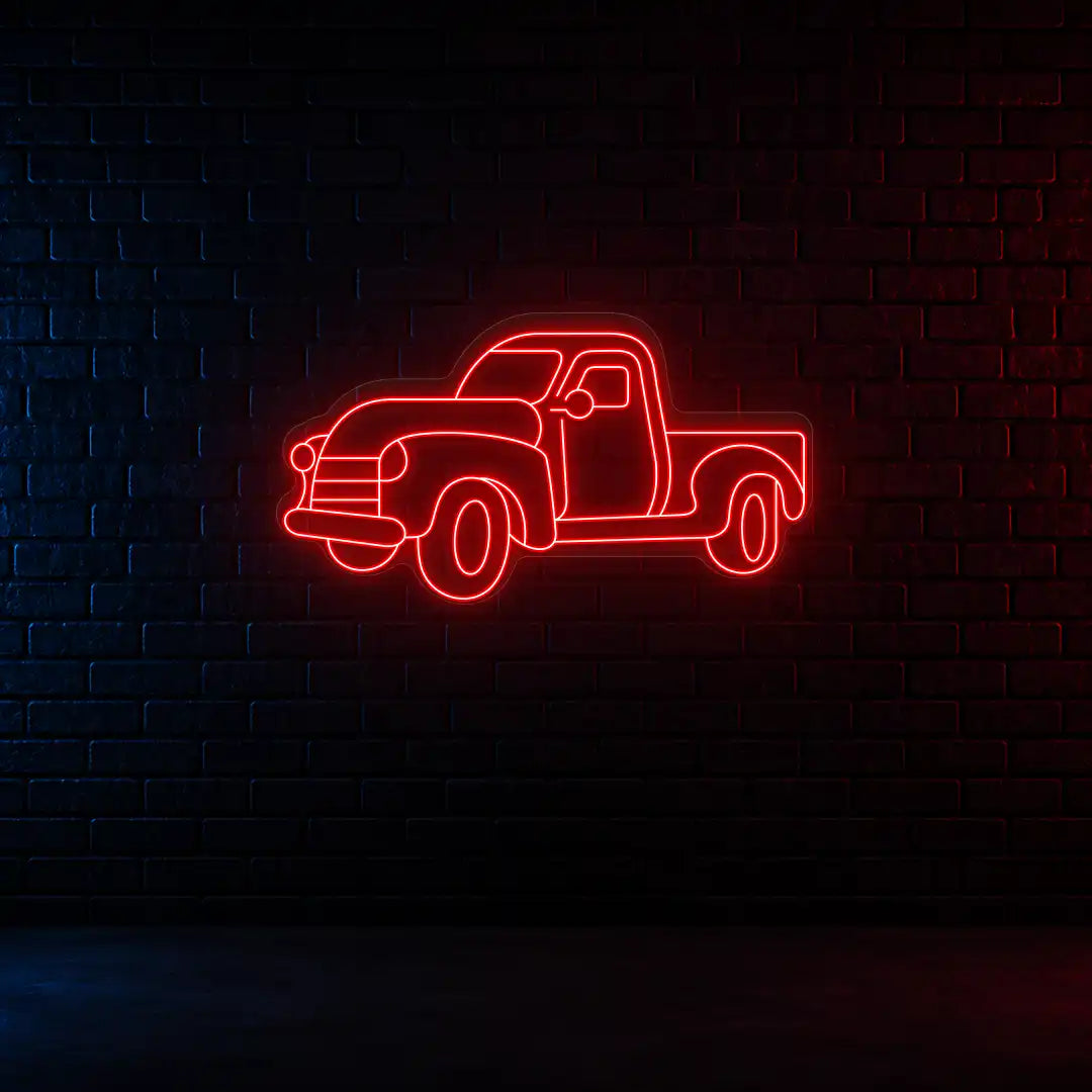 red classic cruiser truck vintage neon sign mounted on a wall