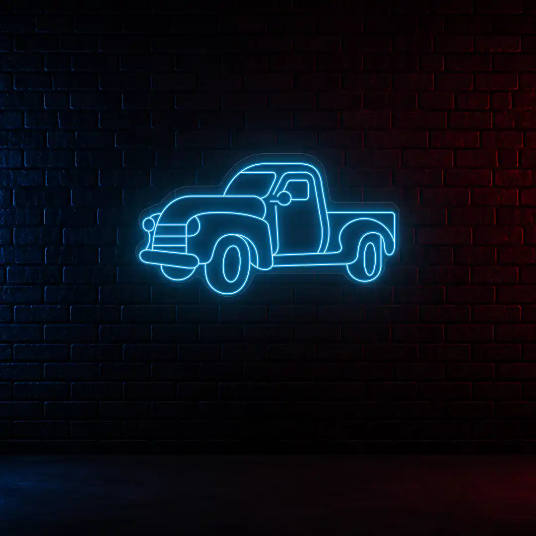 ice blue classic cruiser truck vintage neon sign mounted on a wall