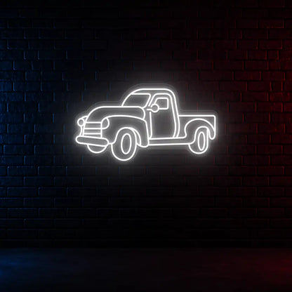 white classic cruiser truck vintage neon sign mounted on a wall