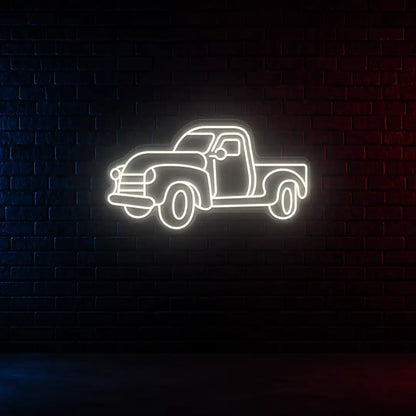 warm white classic cruiser truck vintage neon sign mounted on a wall