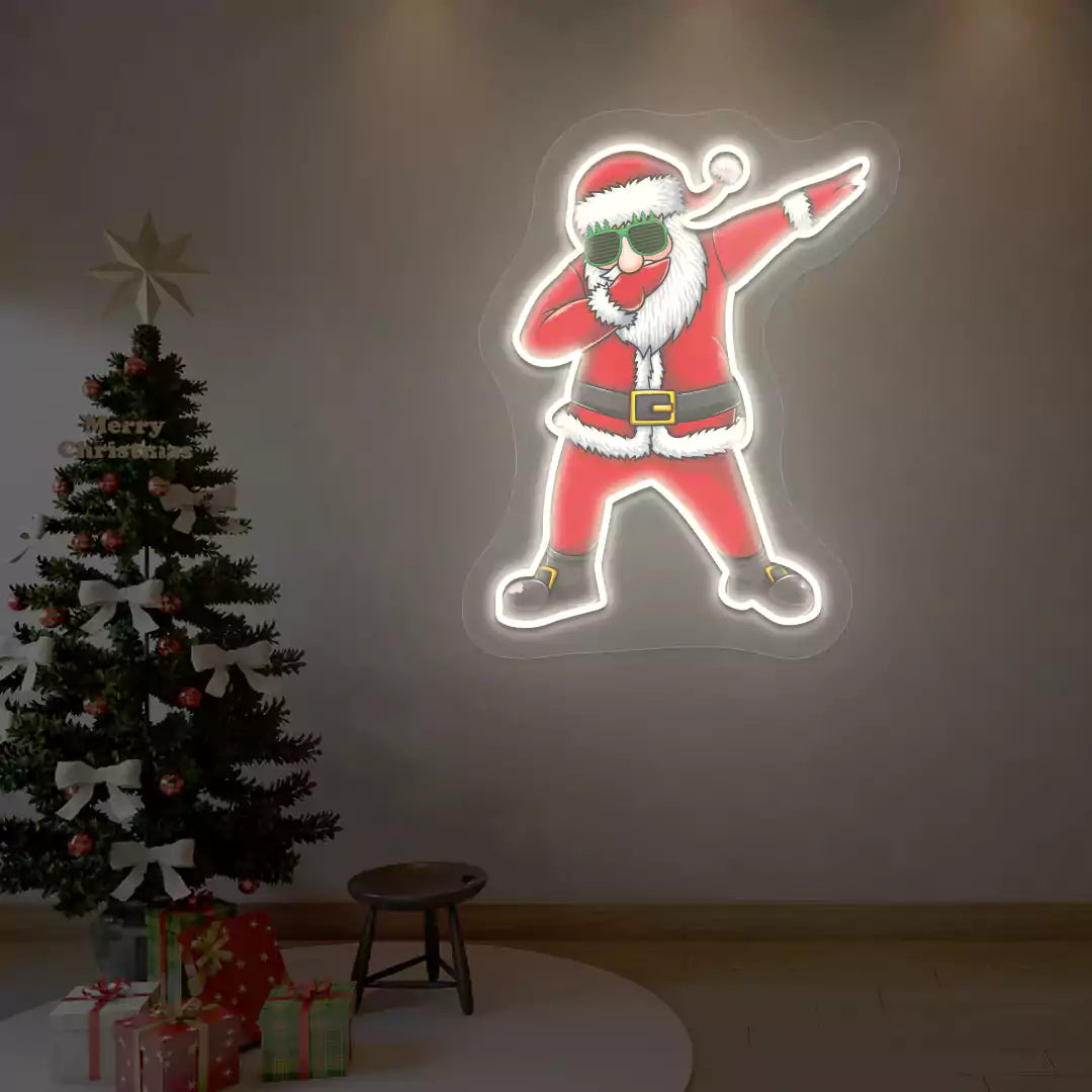 Dabbing Santa Neon Artwork | white