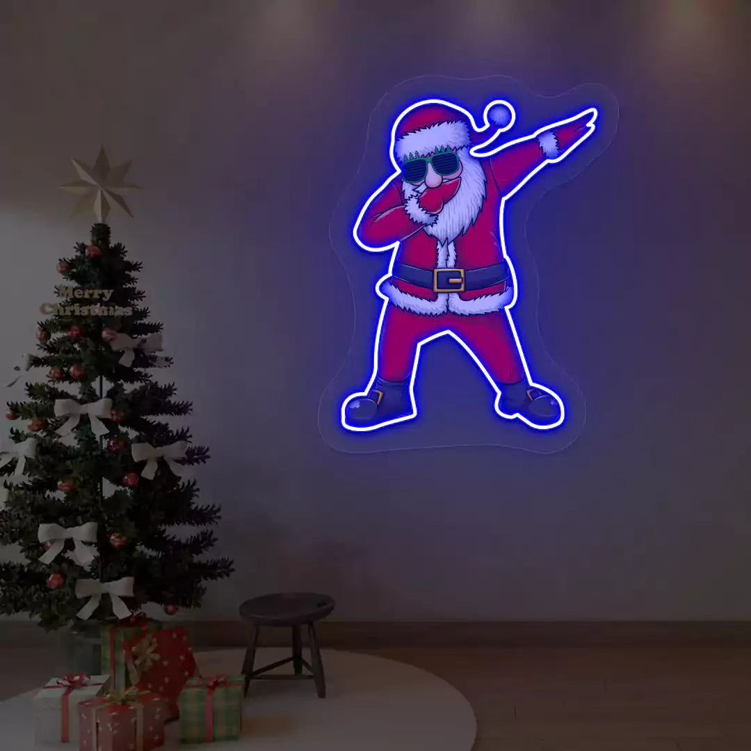 Dabbing Santa Neon Artwork | blue