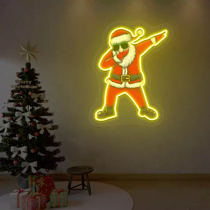 Dabbing Santa Neon Artwork  Yellow