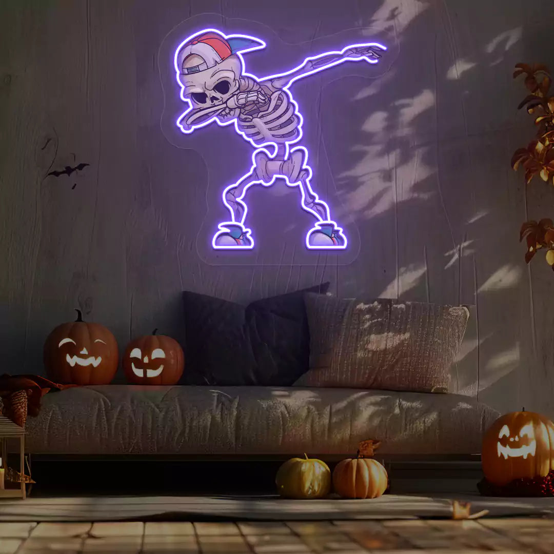 Dabbing Skeleton Neon Artwork | Purple