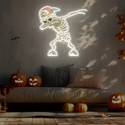 Dabbing Skeleton Neon Artwork | Warmwhite