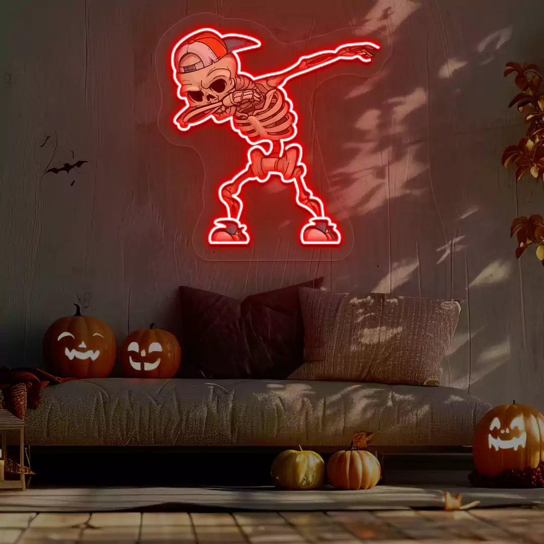 Dabbing Skeleton Neon Artwork | Red