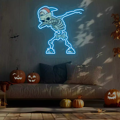 Dabbing Skeleton Neon Artwork | Iceblue