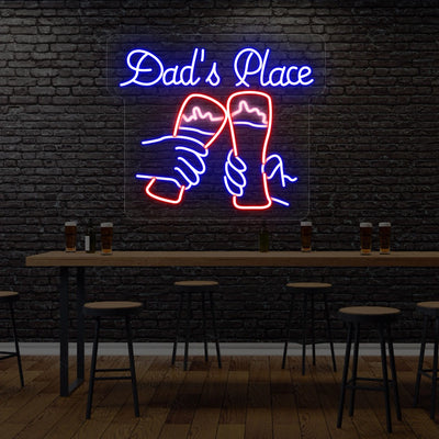 Dad’s Place Neon Sign - Cheers Beer Glasses LED Light  | Blue