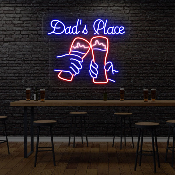 Dad’s Place Neon Sign - Cheers Beer Glasses LED Light