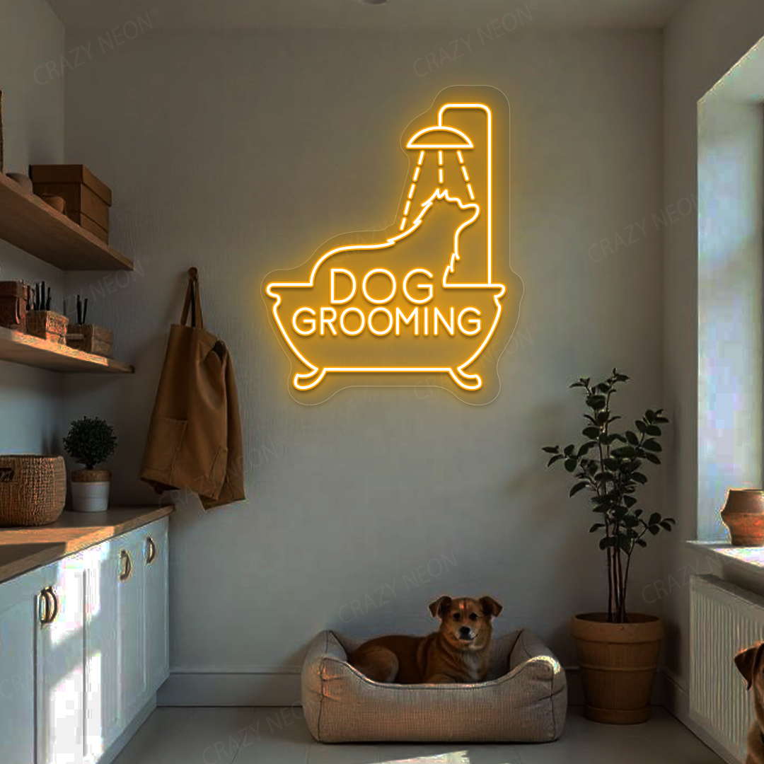 Dog Grooming Neon Sign | Orange