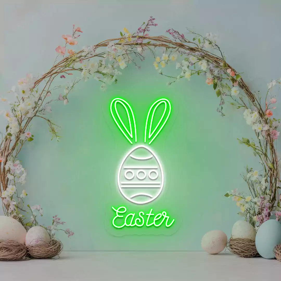 Easter Bunny Egg Neon Sign in Green Color