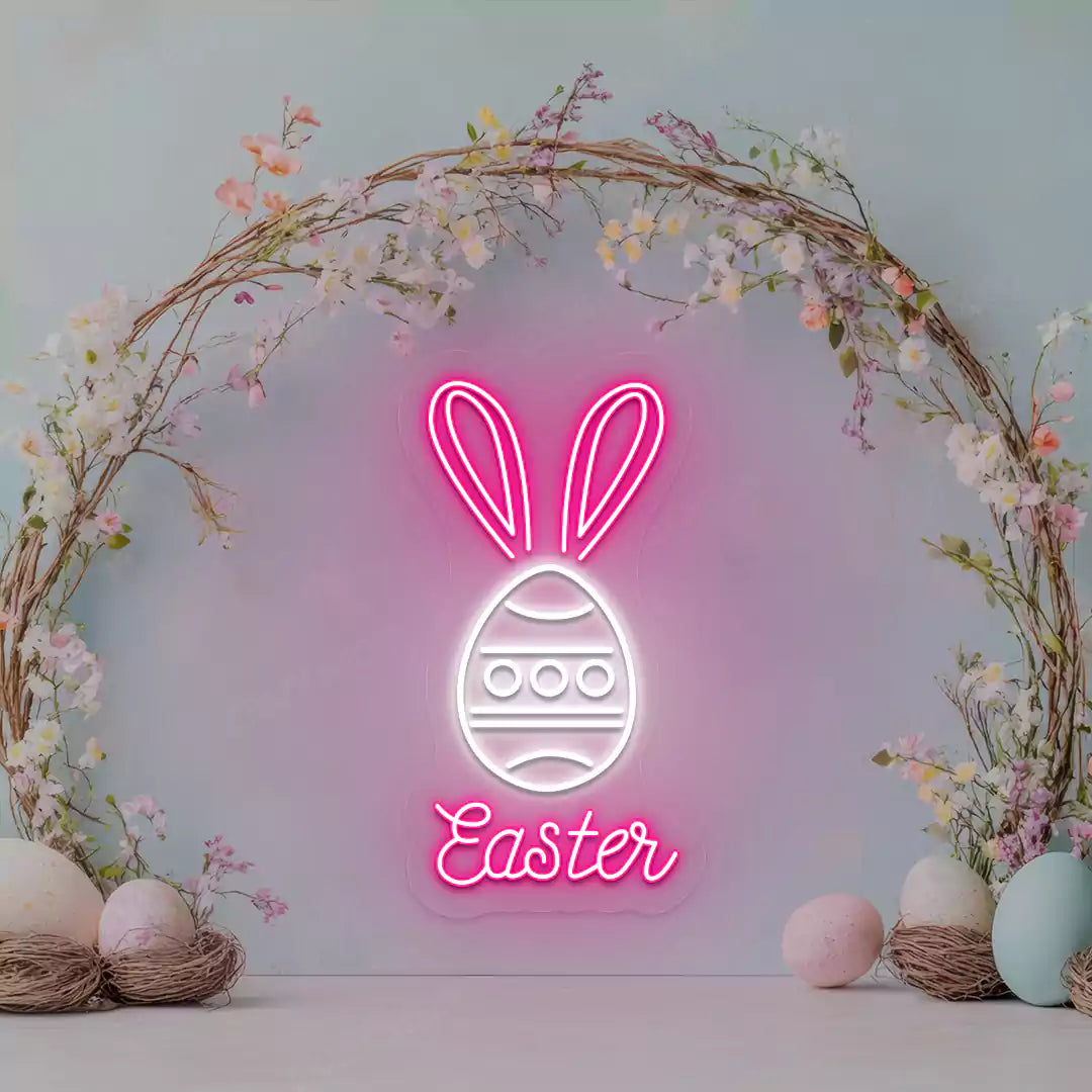 Easter Bunny Egg Neon Sign in Pink color