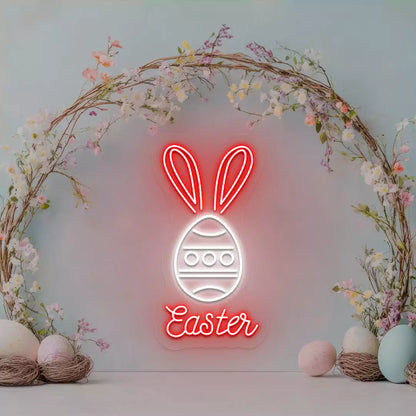 Easter Bunny Egg Neon Sign in Red Color