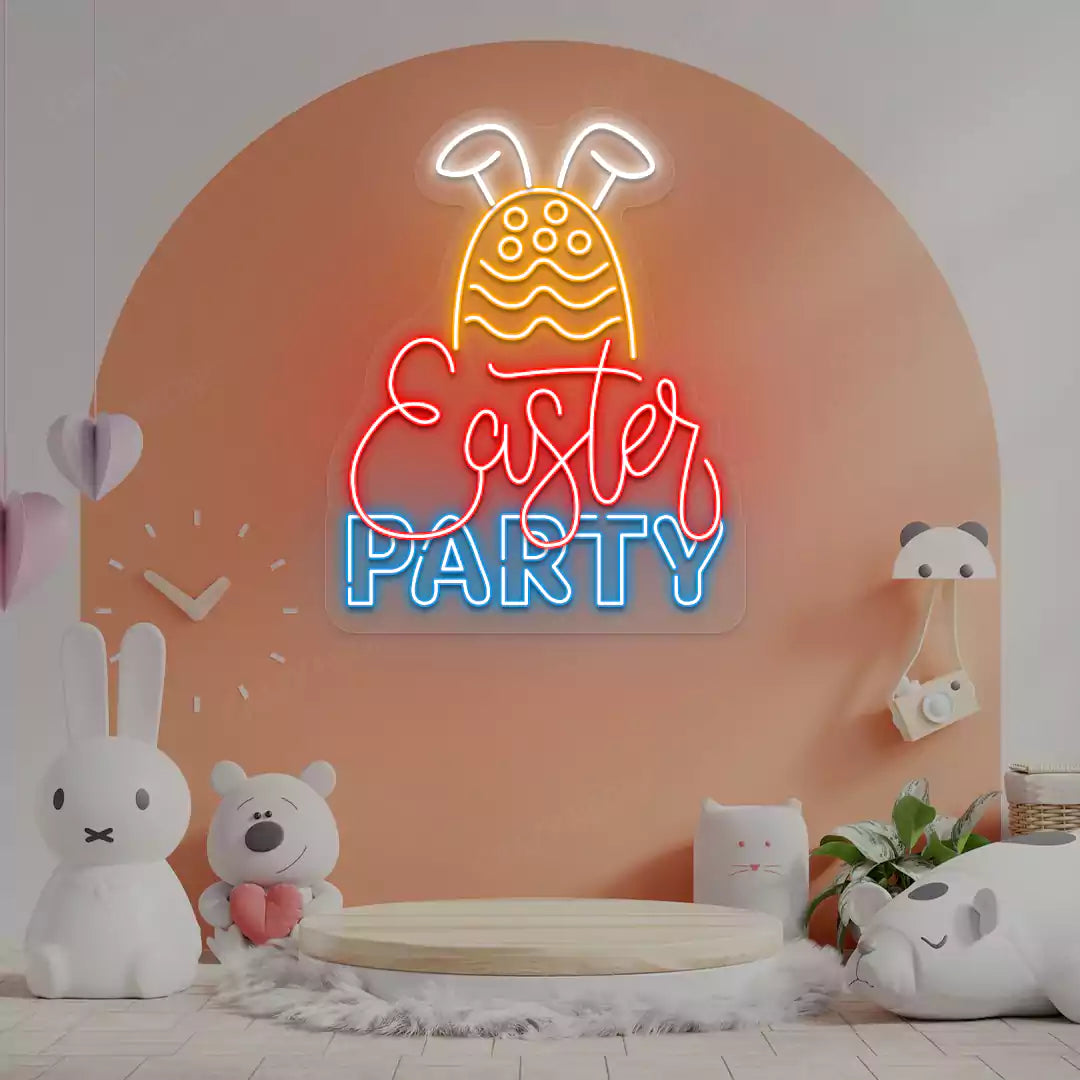 Easter Party Neon Sign in Red Color