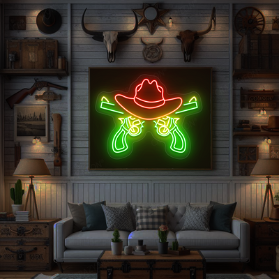 Gunslinger Cowboy Hat Neon Sign | Red