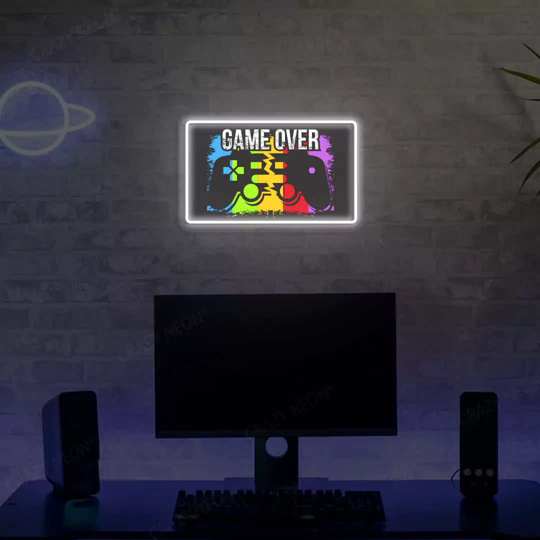 Game Over Neon Artwork Sign in white 