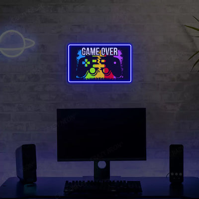 Game Over Neon Artwork Sign in blue color
