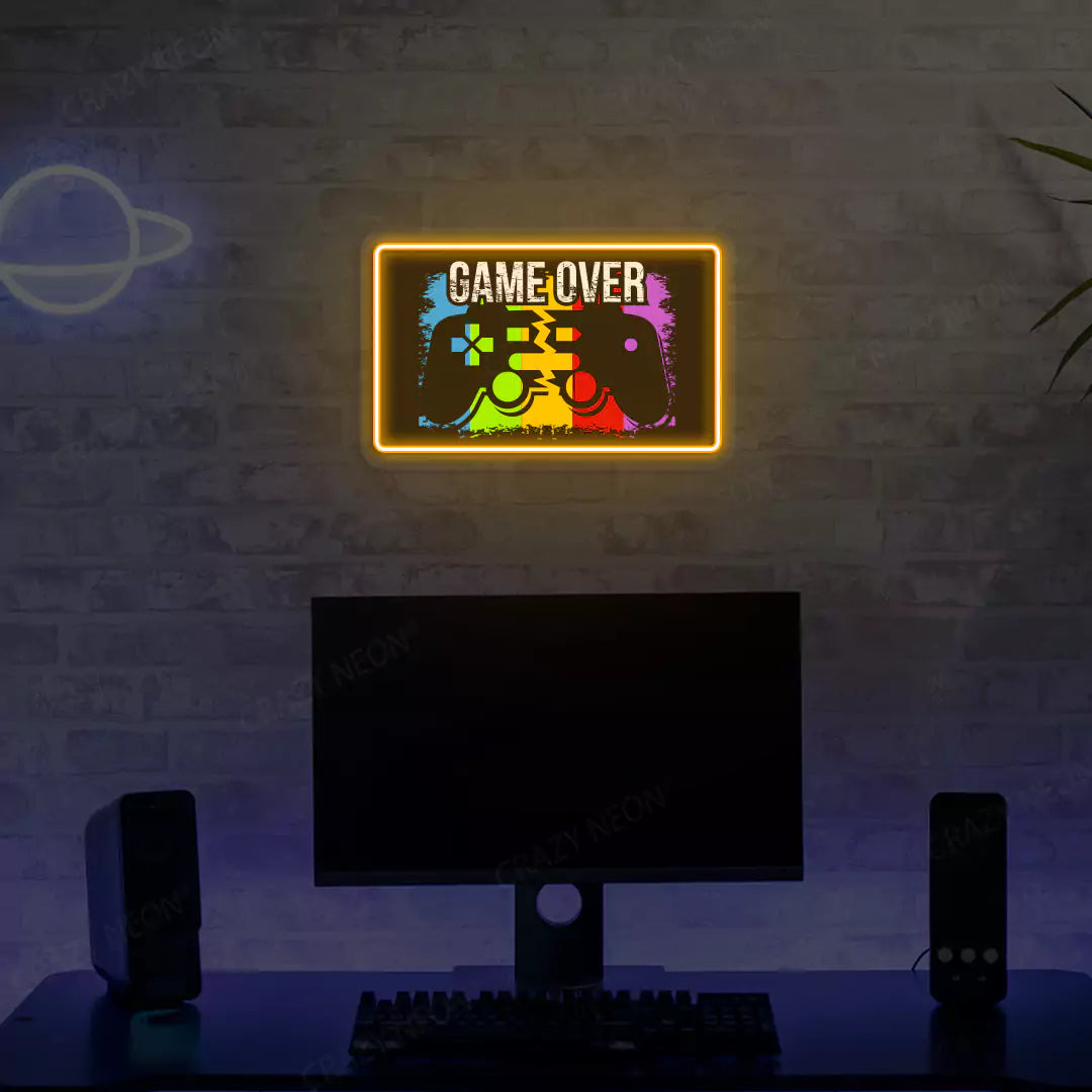 Game Over Neon Artwork Sign in Orange color