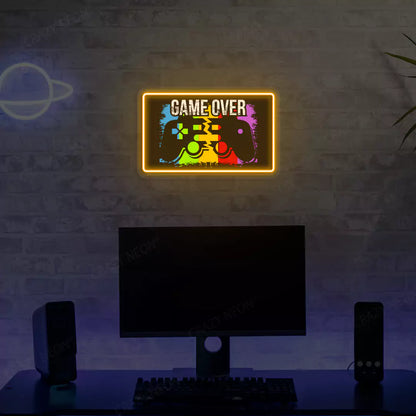 Game Over Neon Artwork Sign in Orange color