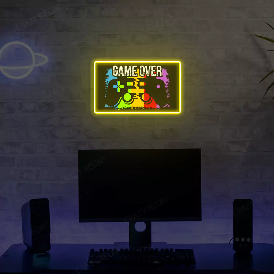 Game Over Neon Artwork Sign in Yellow