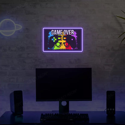 Game Over Neon Artwork Sign in Purple